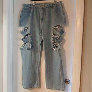 New! Forever 21 Women's 90s Distressed Thigh Slash Denim Jeans NWOT